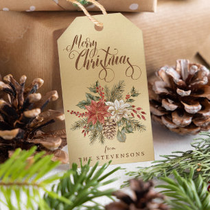 Frohe Weihnachten Poinsettia Imitats Gold Holiday Geschenkanhänger