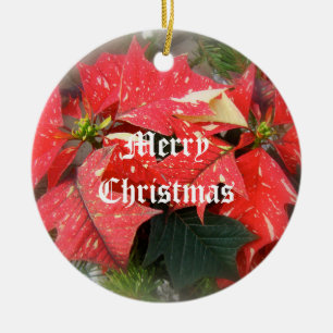 Frohe Weihnachten Poinsettia Ornament Red White