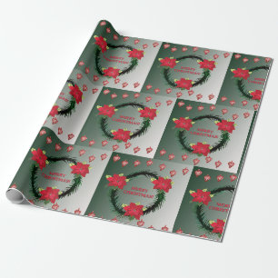 Frohe Weihnachten Poinsettia Wreath Geschenkpapier