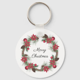 Frohe Weihnachten Poinsettia Wreath Schlüsselanhänger