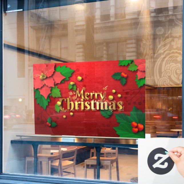 Frohe Weihnachten Poinsettias Fensteraufkleber (Café-Fenster)