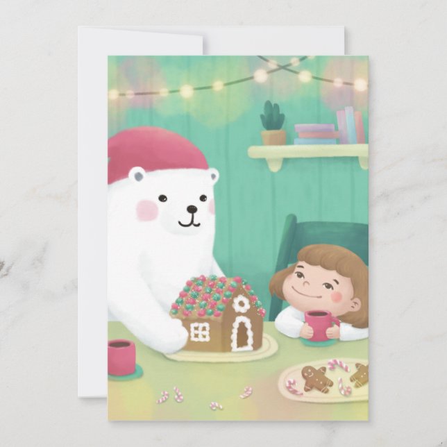 Frohe Weihnachten: Polarbär und Kind Feiertagskarte (Vorderseite)