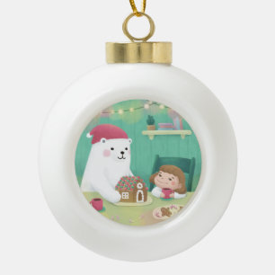 Frohe Weihnachten: Polarbär und Kind Keramik Kugel-Ornament