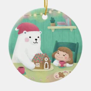 Frohe Weihnachten: Polarbär und Kind Keramik Ornament
