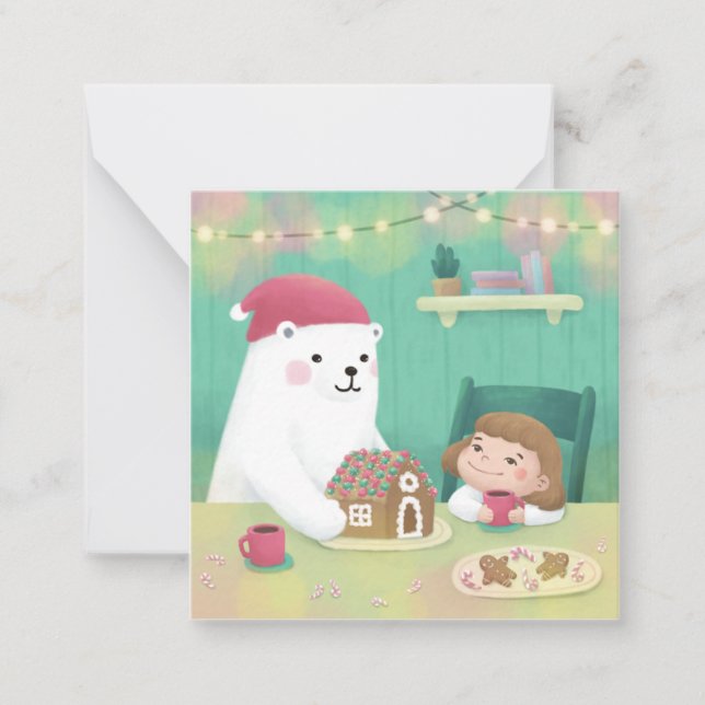 Frohe Weihnachten: Polarbär und Kind Mitteilungskarte (Vorderseite)