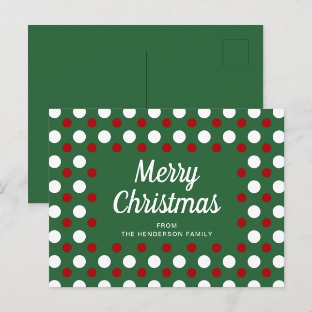 Frohe Weihnachten Polka Dots Green Postkarte (Vorne/Hinten)