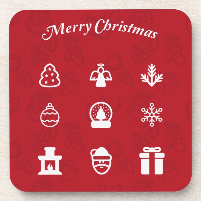 Frohe Weihnachten Popular Icons Set Getränkeuntersetzer (Vorderseite)