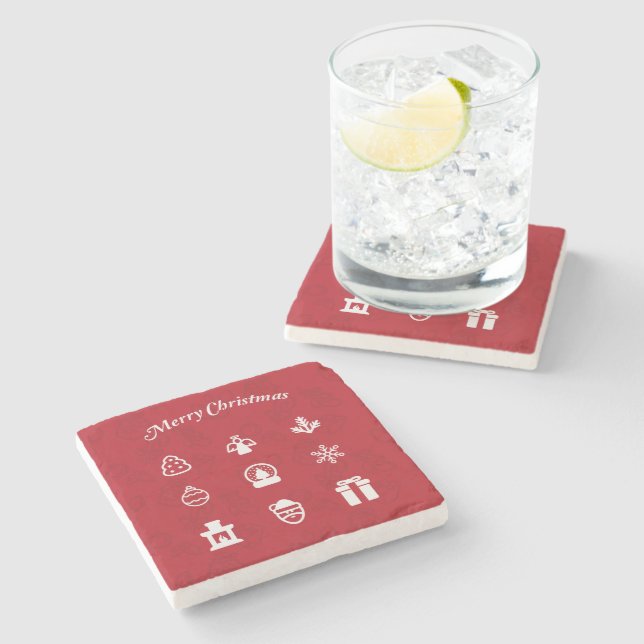Frohe Weihnachten Popular Icons Set Steinuntersetzer (Seitenansicht)