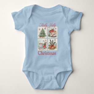 Frohe Weihnachten Postage Stamp Grid Baby Strampler