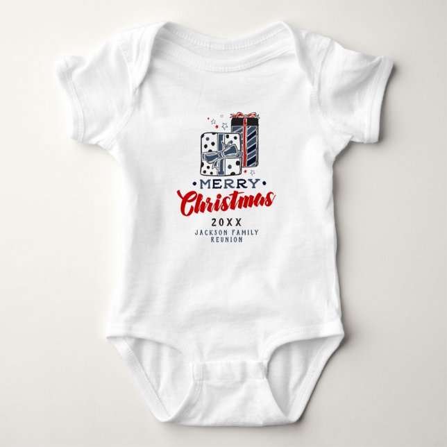 Frohe Weihnachten präsentiert Custom Text Red Blue Baby Strampler (Vorderseite)