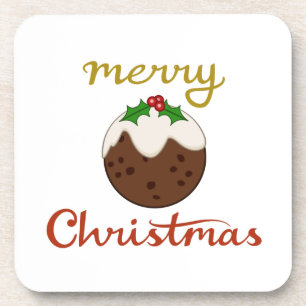 Frohe Weihnachten+Pudding Design Getränkeuntersetzer