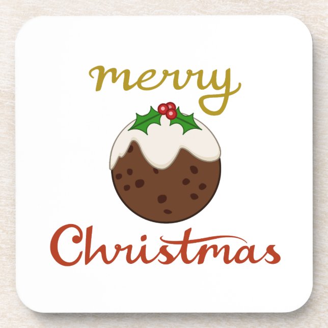 Frohe Weihnachten+Pudding Design Getränkeuntersetzer (Vorderseite)
