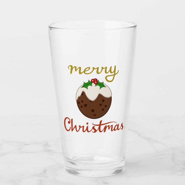 Frohe Weihnachten+Pudding Design Glas (Vorderseite)