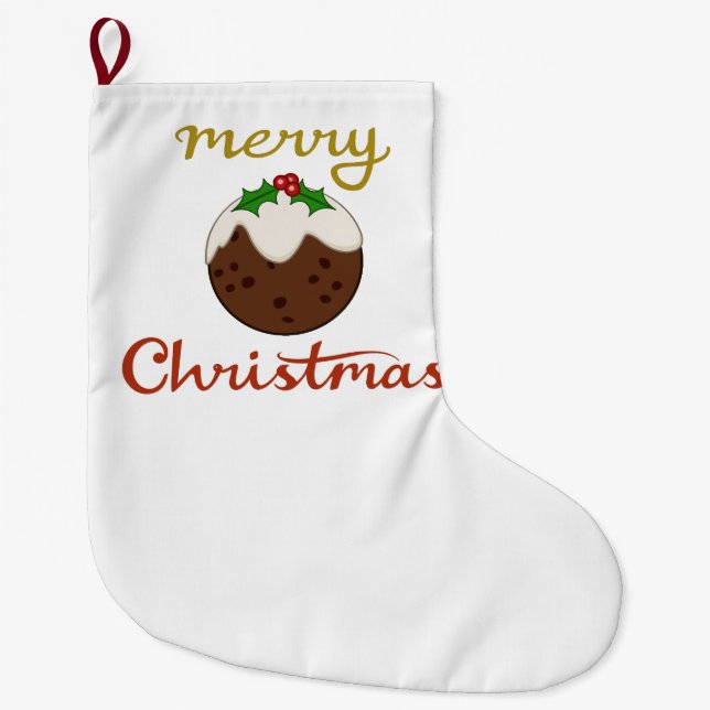 Frohe Weihnachten+Pudding Design Großer Weihnachtsstrumpf (Vorderseite)