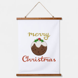 Frohe Weihnachten+Pudding Design Wandteppich Mit Holzrahmen