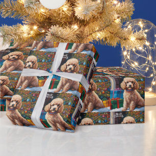Frohe Weihnachten Pudel mit Weihnachtsbaum, Gesche Geschenkpapier