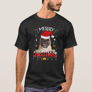 Frohe Weihnachten Pug Hund Santa Hut Lichter Xmas T-Shirt