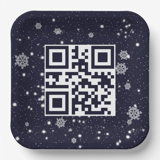Frohe Weihnachten QR Code auf Schneeflocken Pappteller (Vorderseite)