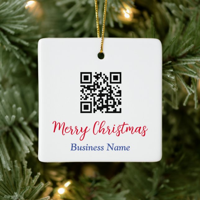 Frohe Weihnachten, QR-Code, Firmenname Keramikornament (Baum)