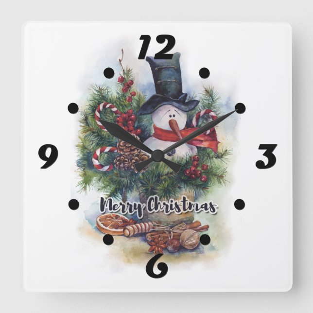 Frohe Weihnachten Quadratische Wanduhr (Vorderseite)