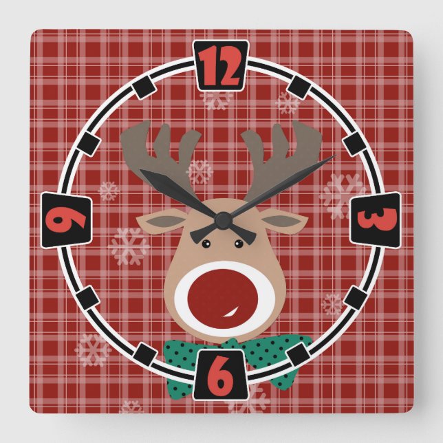 Frohe Weihnachten! Quadratische Wanduhr (Vorderseite)