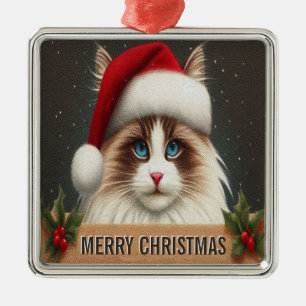 Frohe Weihnachten Ragdoll-Katze, Xmas Santa Ragdol Ornament Aus Metall