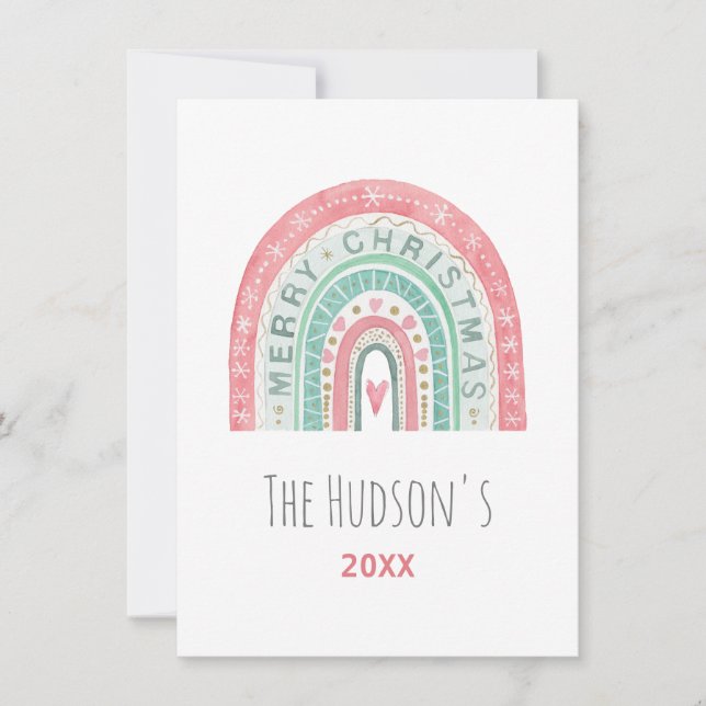 Frohe Weihnachten Rainbow FAMILY NAME Watercolor A (Vorderseite)