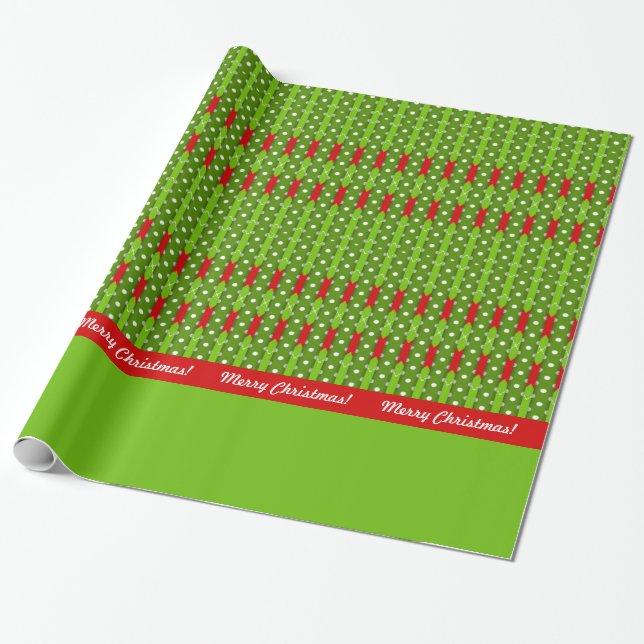 Frohe Weihnachten! Raute Rot und Grün Geschenkpapier (Ungerollt)