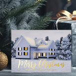 Frohe Weihnachten Real Anwesen Company Winter Gold Folien Feiertagskarte<br><div class="desc">Diese wunderschöne, nach Kundenwunsch gefertigte, vergoldete Anwesen-Weihnachtskarte ist perfekt für ein Immobilienunternehmen im Norden geeignet. Herrlicher weißer Schnee reien die Bäume und das Haus auf diesem Winterfoto. Ein Immobilienmakler kann frohe Weihnachten in Goldschrift behalten oder mit seinen eigenen Frohen Festtagen anpassen. Fügen Sie Ihre personalisierte Nachricht auf der Rückseite ein....</div>