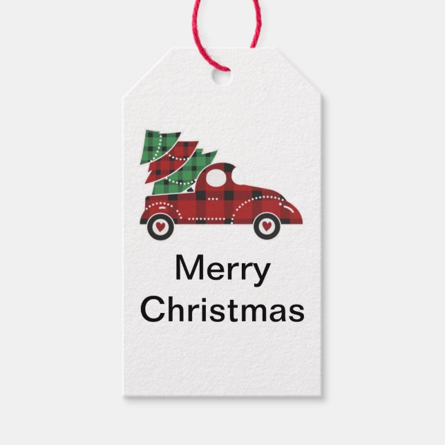 Frohe Weihnachten Red Antique Pick Up Truck Geschenkanhänger (Vorderseite)