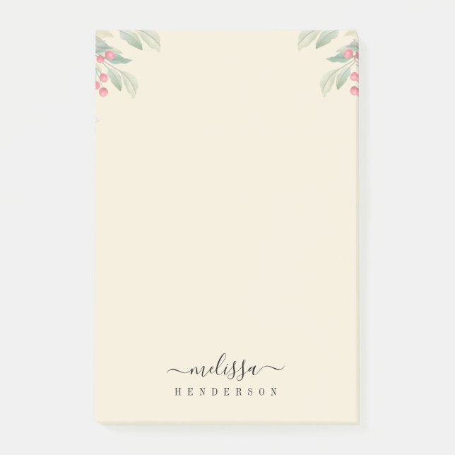 Frohe Weihnachten Red Berries Botanischer Urlaub Post-it Klebezettel (Vorderseite)