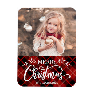 Frohe Weihnachten Red Black Kariert Foto Magnet