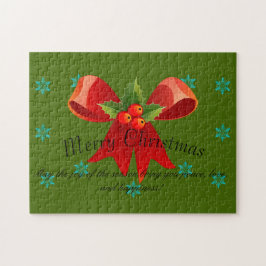 Frohe Weihnachten Red Bow Holly und Schneeflocken