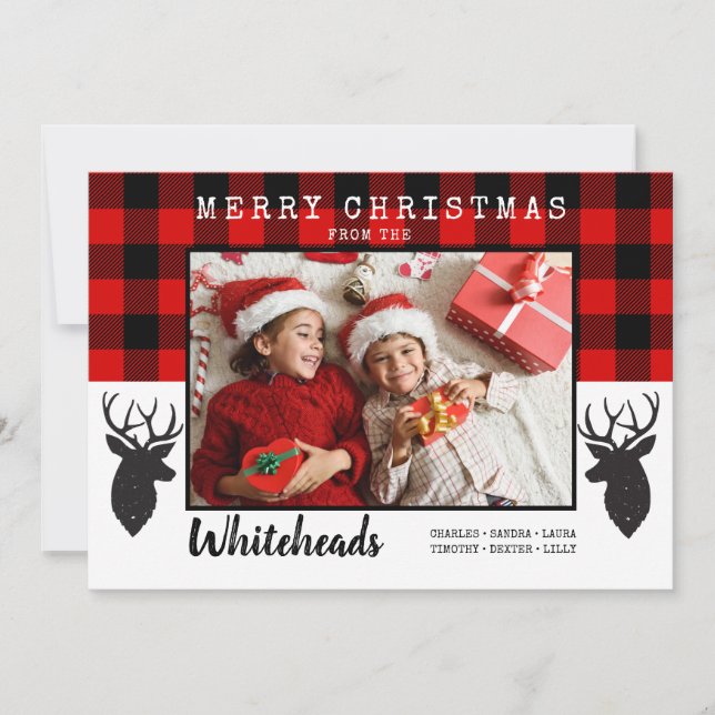Frohe Weihnachten Red Buffalo Kariert Hirsche Foto (Vorderseite)