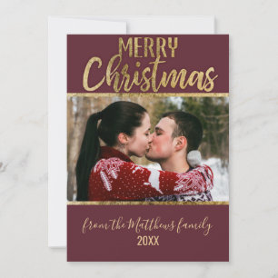 Frohe Weihnachten Red Burgundy Gold Typografy Foto