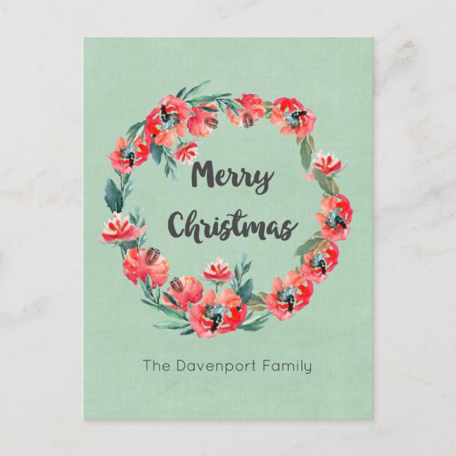 Frohe Weihnachten Red Floral Holiday Wreath Custom (Vorderseite)