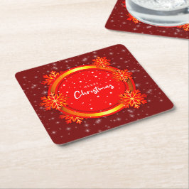 Frohe Weihnachten Red Gold Snowflakes Rechteckiger Pappuntersetzer