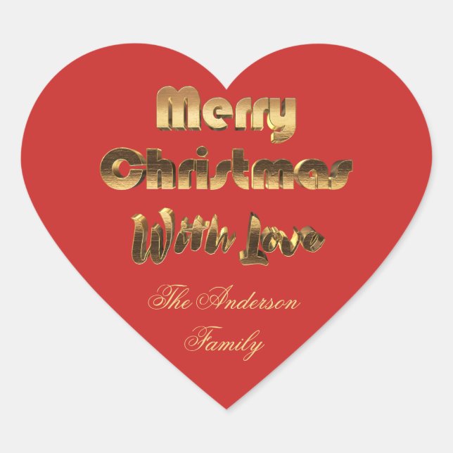 Frohe Weihnachten Red Gold Typografie Elegant Herz-Aufkleber (Vorderseite)