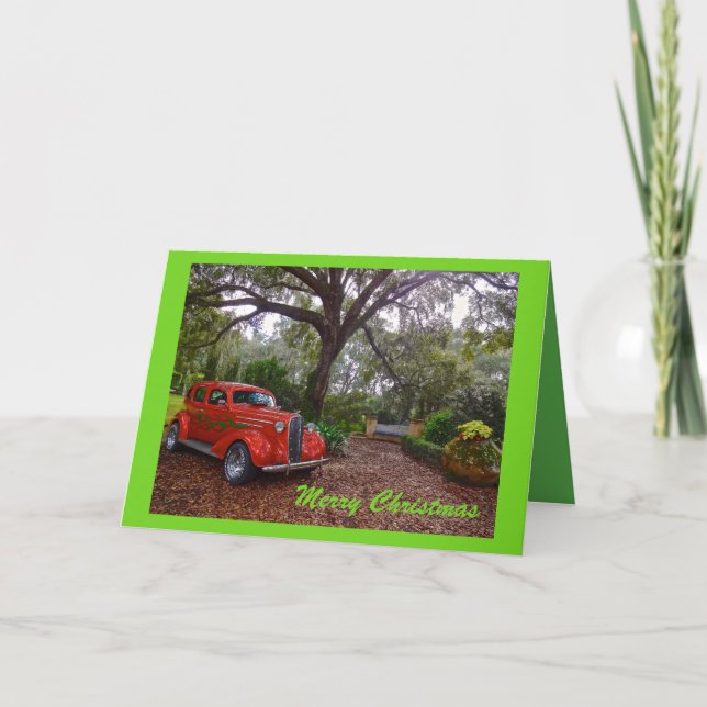 Frohe Weihnachten Red & Green Classic Car Bok Gard (Vorderseite)