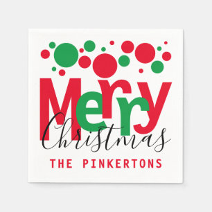 Frohe Weihnachten Red Green Dots Typografy Monogra Serviette