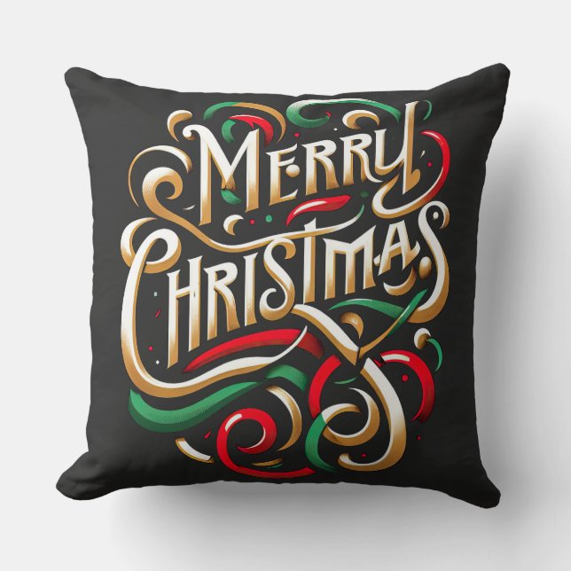 Frohe Weihnachten Red Green Gold Kissen (Vorderseite)
