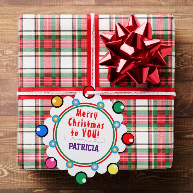 Frohe Weihnachten Red Green Lila NAME Ornament Karte (Insitu (Geschenk))