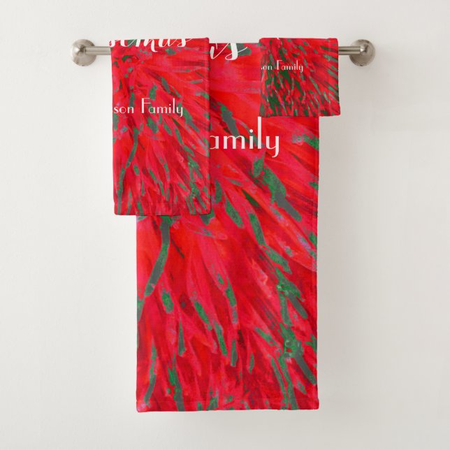 Frohe Weihnachten Red Green Personalisiert Name Badhandtuch Set (Insitu)