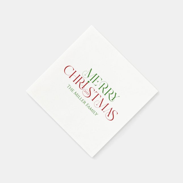 Frohe Weihnachten Red Green Retro Typografie Serviette (Ecke)