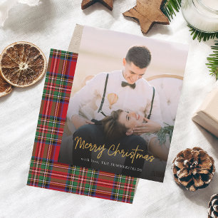 Frohe Weihnachten Red Green Stewart Tartan Foto Mitteilungskarte