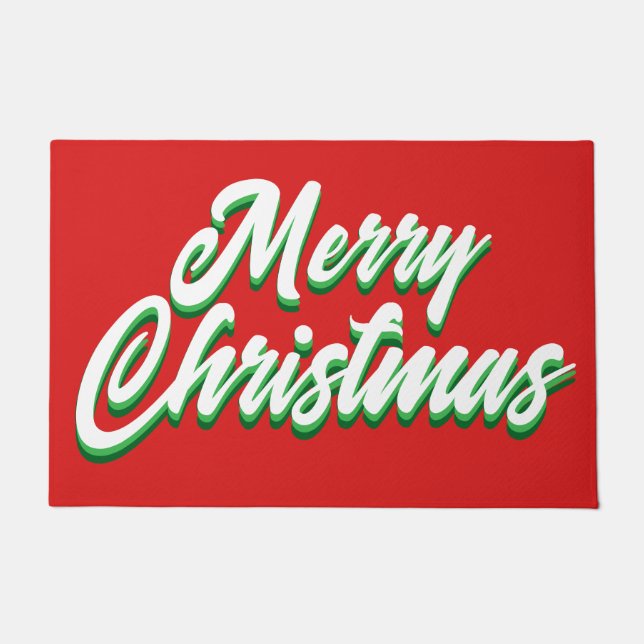 Frohe Weihnachten Red Green Typografy Script Fußmatte (Vorderseite)