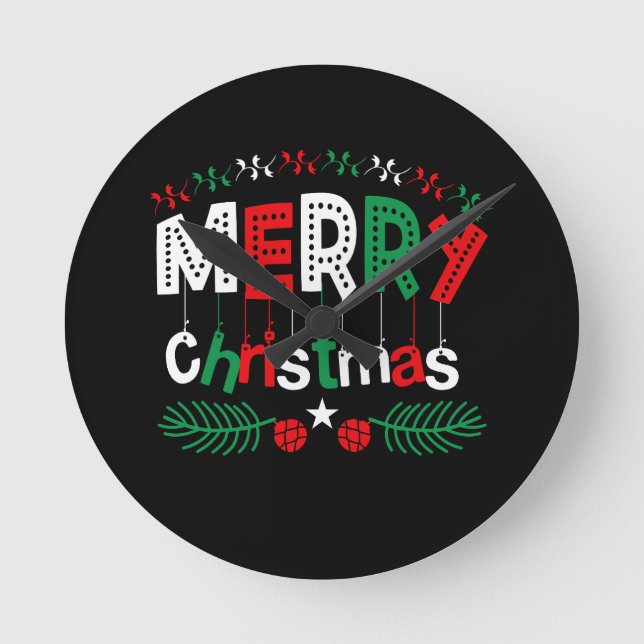 Frohe Weihnachten Red Green White Runde Wanduhr (Vorderseite)
