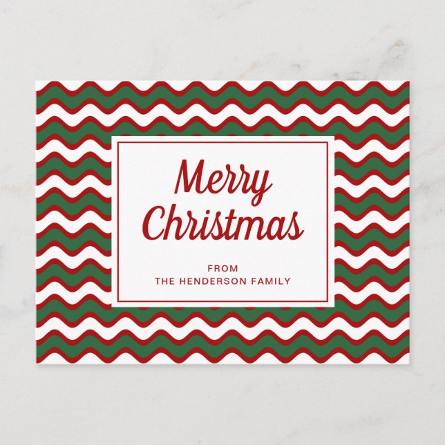 Frohe Weihnachten Red Green White Stripes Waves Postkarte (Vorderseite)