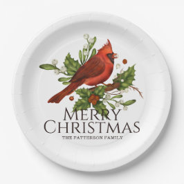 Frohe Weihnachten Red Kardinal Holly Personalisier Pappteller