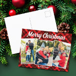 Frohe Weihnachten Red Kariert Tartan 3 Foto<br><div class="desc">Ein klassisches kariertes Tartan-Muster hinter Ihrer 3-Tage-vertikalen Familienkollage für eine festliche,  traditionelle Frohe Weihnachtspostkarte. Einfache und schöne Weihnachtspostkarten.</div>